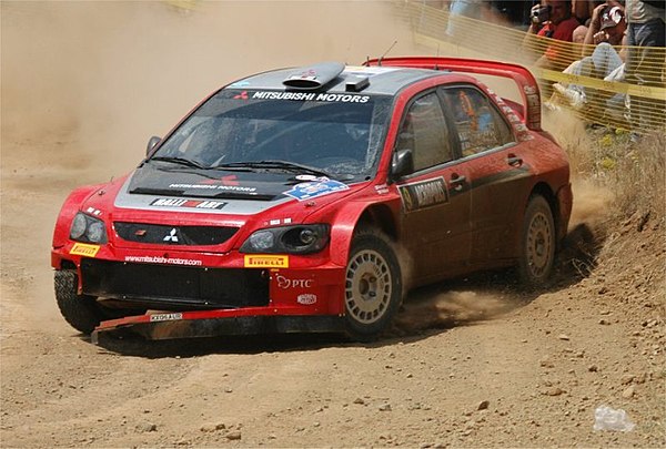 Harri Rovanperä with a Mitsubishi Lancer WRC05 at the 2005 event.