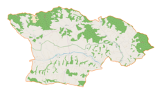 Mapa konturowa gminy Szerzyny, blisko centrum na lewo znajduje się punkt z opisem „Ołpiny”