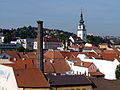 Čeština: Městská věž při pohledu z Masarykovy vyhlídky ve městě Třebíč v kraji Vysočina. English: City Tower in the town of Třebíč, Vysočina Region, Czech Republic, as seen from the Viewpoint of Tomáš Garrigue Masaryk.