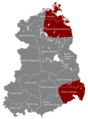 In most of German Pomerania, it was not possible to receive West German TV programs (red area), thus referred to as "Tal der Ahnungslosen" ("dale of the unknowing")
