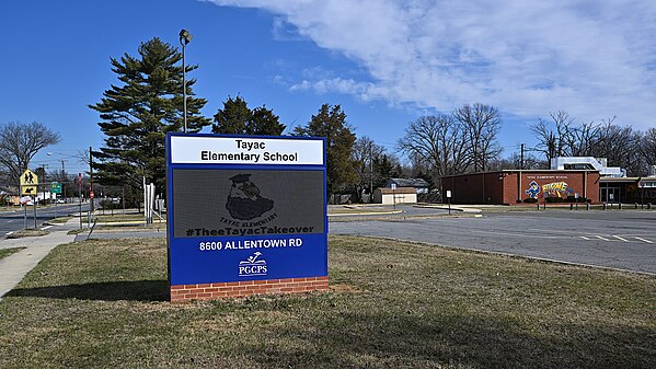 Tayac Elementary School sign, Fort Washington, MD