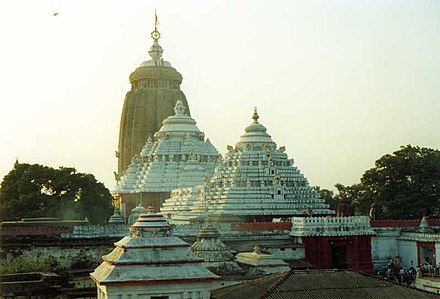 The Jagannath Temple, one of the four holiest places (Dhamas) of Hinduism,[1] in the coastal town of Puri in Odisha.