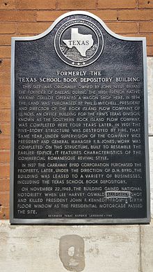 Texas historical marker for the Texas School Book Depository Texas historical marker for the Texas School Book Depository.jpg