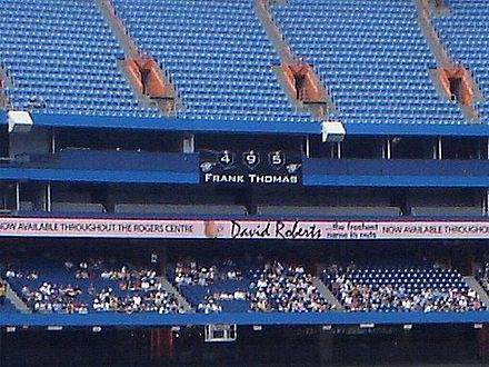 Banner at Rogers Centre displaying Thomas' home run count