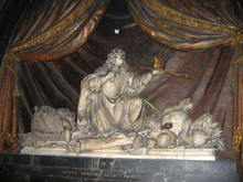 Tomb effigy of heart of King John II Casimir Vasa at Abbaye de Saint-Germain-des-Pres in Paris, showing removal of the crown Tomb effigy of heart of King John II Casimir Vasa at Abbaye de Saint-Germain-des-Pres -in Paris.PNG