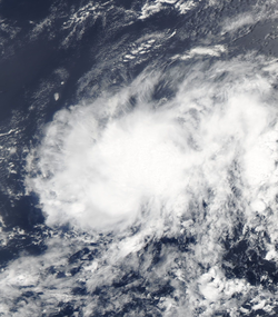 Satellietfoto van Tropical Depression Dix, gemaakt op 13 augustus 2005.