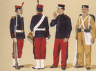 Officieren, soldaten en hulptroepen in de beginjaren van de Republiek, 1896.