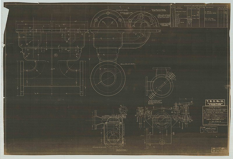 File:USS Preston (DD-19)- Manifold for Oil Pump Disch. and 3" Macomb Strainer for Oil Piping to Bearings. - NARA - 117877611.jpg