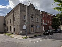 Abandoned building at Barnes and Broadway in the Gay Street neighborhood, former location of Shimek's Bohemian Hall and the United Baptist Church, May 2019. United Baptist Church & Shimek's Bohemian Hall 18.jpg