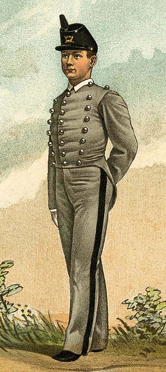 United States Military Academy uniform in 1882 United States Military Academy uniform in 1882 art, from- Uniform of the army of the United States, 1882 (page 13 crop) (cropped).jpg