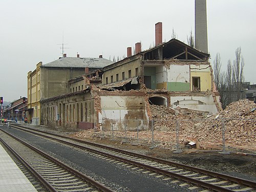 Demolition of part of the train station in Varnsdorf in the Czech Republic