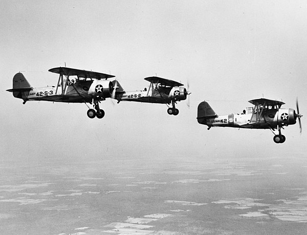 U.S. Navy Vought SBU-1 dive bombers of scouting squadron VS-42 flying the Neutrality Patrol in 1940