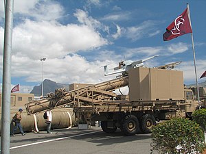 SAMIL 100 carrying a Vulture UAV. Vulture Launcher System at Ysterplaat Airshow, Cape Town (2).jpg