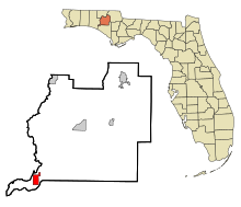 Washington County Florida Incorporated and Unincorporated areas Ebro Highlighted.svg