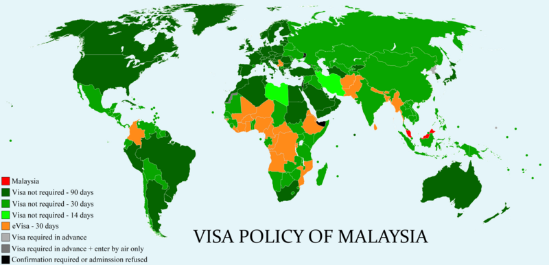 World map of the visa policy of Malaysia.png