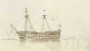 (Recto) HMS 'Monarch' Sheerness, желтоқсан 1850; (Verso) Sheerness-де «қорқынышты» және «аполлонды» зерттеу және күн батуы пейзажы RMG PZ0853-001.jpg