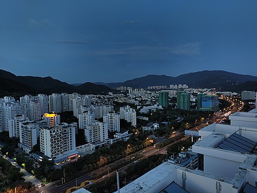 Night view of buildings near Sanya Yingbin Road