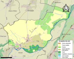 Barevná mapa znázorňující využití půdy.