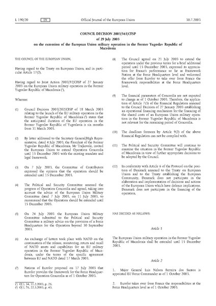 File:2003-563-CFSP- Council Decision 2003-563-CFSP of 29 July 2003 on the extension of the European Union military operation in the Former Yugoslav Republic of Macedonia (EUD 2003-563).pdf