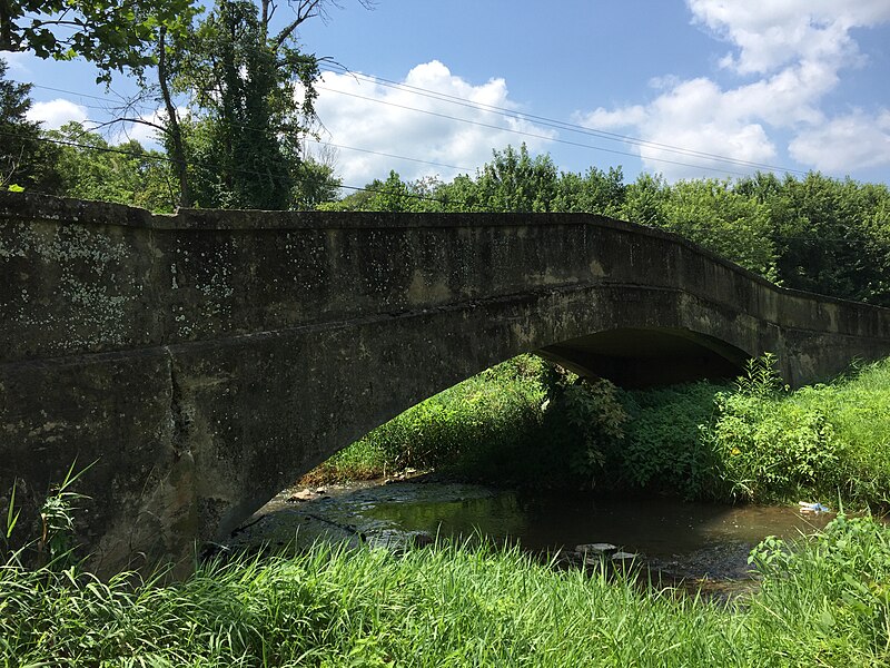 File:2016-07-29 12 31 01 A one-lane bridge used by Maryland State Route 56 (Big Pool Road) to cross Conococheague Creek in Charlton, Washington County, Maryland.jpg