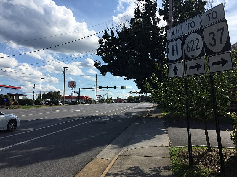 File:2016-08-23 16 42 04 View south along U.S. Route 11 (Valley Avenue) at Cedar Creek Grade and Weems Lane in Winchester, Virginia.jpg