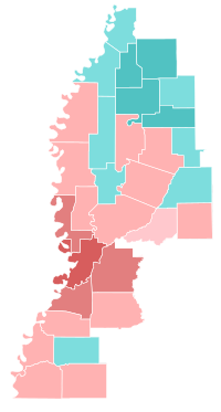 Results by county:
.mw-parser-output .legend{page-break-inside:avoid;break-inside:avoid-column}.mw-parser-output .legend-color{display:inline-block;min-width:1.25em;height:1.25em;line-height:1.25;margin:1px 0;text-align:center;border:1px solid black;background-color:transparent;color:black}.mw-parser-output .legend-text{}
Eller-60-70%
Eller-50-60%
Eller-40-50%
Eller-30-40%
Smith-40-50%
Smith-50-60% 2024 Mississippi 2nd district Republican primary results map.svg