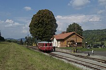 Historic railcar M131 in Zubrnice station 25.09.22 Zubrnice M131.1280 (52436954920).jpg