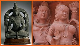 Shiva is depicted both as an ascetic yogi, and as a householder with goddess Parvati. 2 image collage of Shiva as yogi and householder.jpg