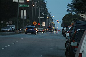 43rd Avenue and Lincoln Way, San Francisco, night time mirage 1.jpg