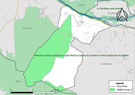 Carte des ZNIEFF de type 1 sur la commune.