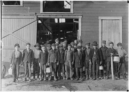 Child laborers at Monougal Glass Works in Fairmont, 1908.  Photo by Lewis Hine.