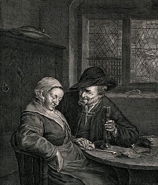 File:A couple sitting at a table; the man holds a glass in one ha Wellcome V0040106.jpg