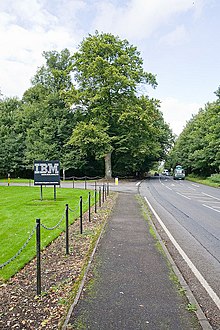 UK's A3090 (highway) leads to an access road for IBM's Hursley laboratory. Access road to IBM Hursley off A3090 - geograph.org.uk - 959399.jpg