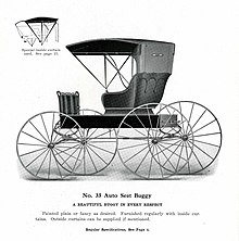 Buggy from Ahlbrand Carriage Co. catalog c. 1920 Ahlbrand Carriage Co., manufacturers of "Built-to-Wear" buggies, surries and phaetons, catalog no. 22 - DPLA - e50eaf591b9ea869f2bc7a6fc58c1dec (page 22) (cropped).jpg