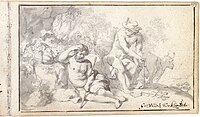 p279 - Gerbrand Jansz. van den Eeckhout - Drawing - Hermes on the point of slaying Argus with his sword