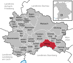 Läget för Alling i Landkreis Fürstenfeldbruck