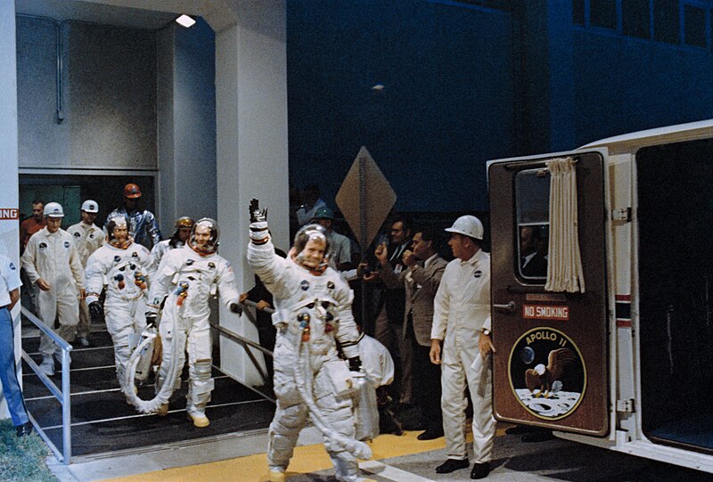 File:Apollo 11 crew at van for transfer to launch pad.jpg