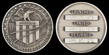 Apollo 16 space-flown silver Robbins medallion