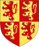 Owain Glyndŵr's coat of arms. Glyndŵr used the design as his predecessors as Princes, Llywelyn ap Gruffudd and Owain Lawgoch.[145][146][147][e]