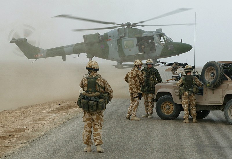 File:Army Air Corps Lynx Linking up with RAF Regiment Vehicle patrol, patrolling an area south of Basra Airport. MOD 45142952.jpg