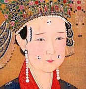 La emperatriz de la dinastía Song de Qinzong con un huadian con perlas.