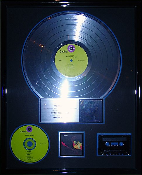 RIAA Platinum record for Band of Gypsys on display at the Los Angeles-Universal City Hard Rock Cafe