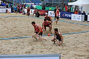 Deutsch: Beachhandball Europameisterschaften 2019 (Beach handball Euro); Tag 2: 3. Juli 2019 – Männer, Vorrunde Gruppe A, Türkei-Spanien 0:2 (16:23, 20:29) English: Beach handball Euro; Day 2: 3 July 2019 – Men Preliminary Round Group A – Turkey-Spain 0:2 (16:23, 20:29)