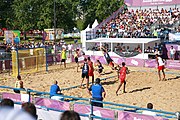 Deutsch: Bachhandball bei den Olympischen Jugendspielen 2018; Tag 3, 9. Oktober 2018; Jungs, Vorrunde, Gruppe B - Argentinien-Mauritius 2:1 English: Beach handball at the 2018 Summer Youth Olympics at 9 October 2018 – Boys Preliminary Round Group B‎ – Argentina-Mautitius 2:1