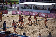 Deutsch: Beachhandball bei den Olympischen Jugendspielen 2018; Tag 3, 10. Oktober 2018; Mädchen, Vorrunde, Gruppe B - Niederlande-Argentinien 2:0 English: Beach handball at the 2018 Summer Youth Olympics at 10 October 2018 – Girls Preliminary Round Group B‎ – Netherlands-Argentina 2:0