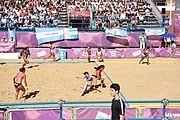 Deutsch: Beachhandball bei den Olympischen Jugendspielen 2018; Tag 3, 9. Oktober 2018; Mädchen, Vorrunde, Gruppe A - Chinese Taipei (Taiwan)-Mauritius 2:0 English: Beach handball at the 2018 Summer Youth Olympics at 9 October 2018 – Girls Preliminary Round Group A‎ – Chinese Taipei-Mauritius 2:0