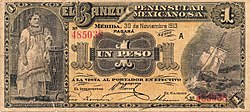 Billete de 1 peso del Banco Peninsular Mexicano (anverso).jpg