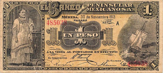 ballena azul cazar Abiertamente File:Billete de 1 peso del Banco Peninsular Mexicano (anverso).jpg -  Wikimedia Commons