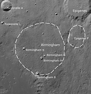 Birmingham mit Nebenkratern (Norden oben; LROC-WAC)