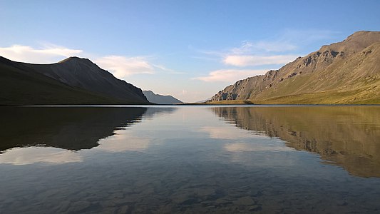 Glacier lake in the Caucasus mountains at the border of Georgia and Dagestan (Russia) 3000 m asl, it needs 3 days (by foot) to reach this beautiful lake from the closest settlement. For 6 months it is frozen.